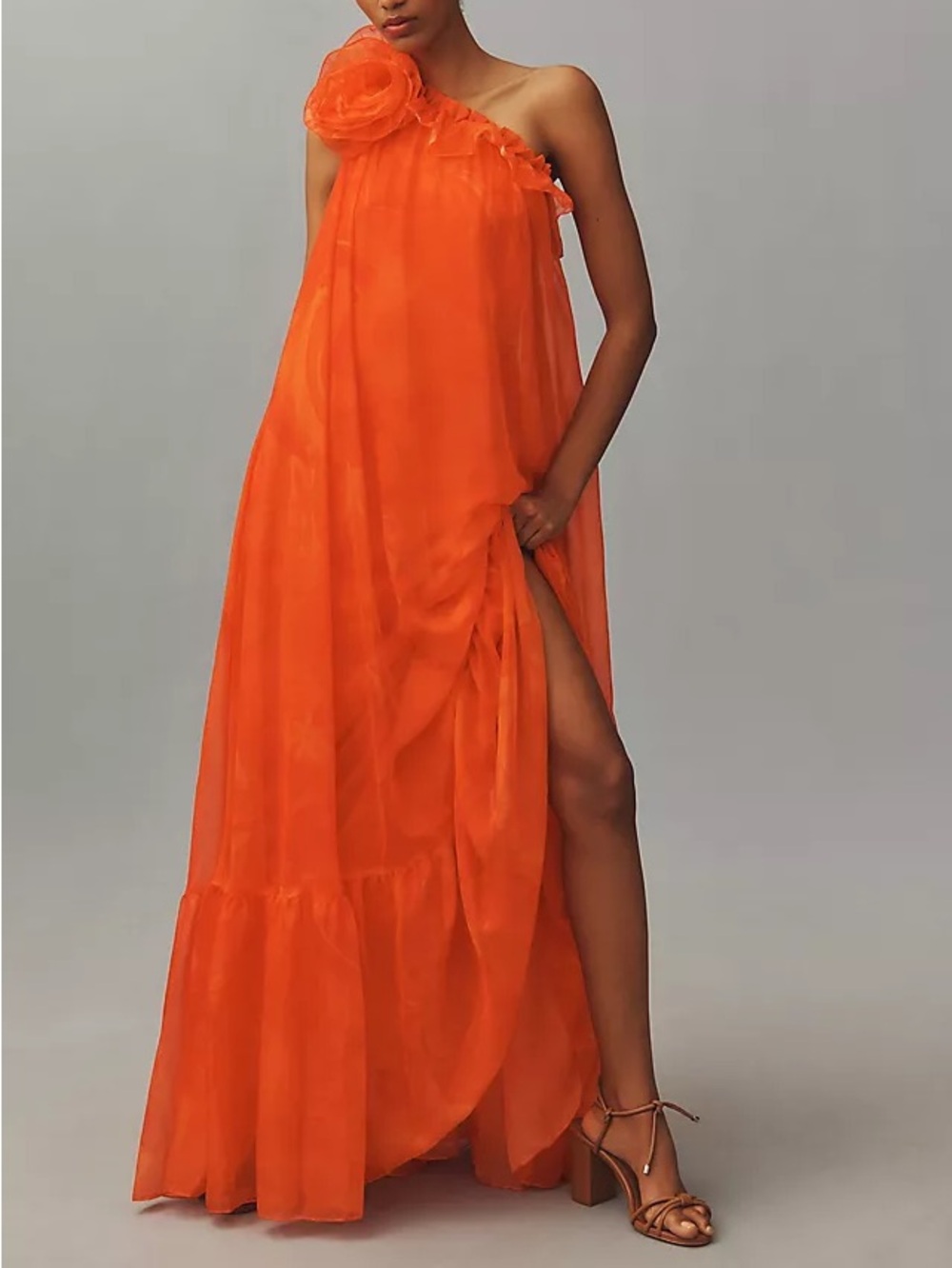 One Shoulder Rose Ruffle Maxi Dress - Picture 4 of 17